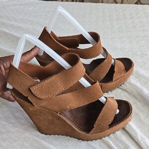 Pedro Garcia Brown Suede Strappy Wedges Boho Bohemian Western Summer Shoes